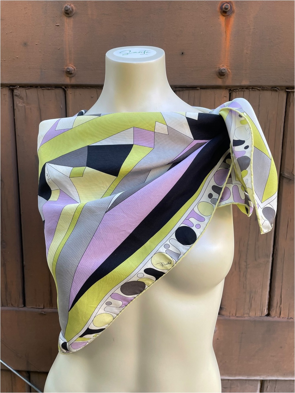Vintage Emilio Pucci Silk Scarf Abstract Geometric Purple Yellow 35x35 Foulard